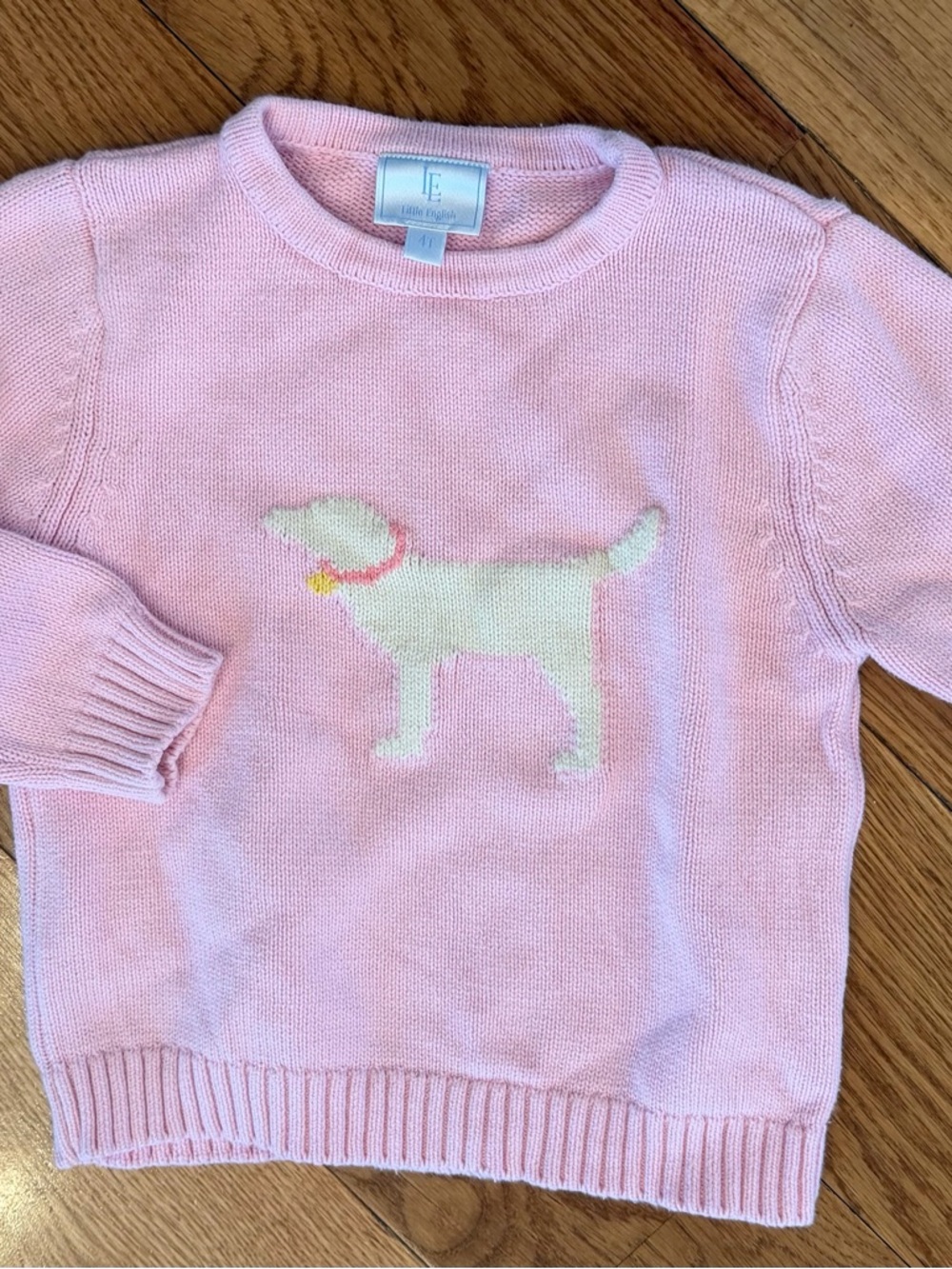 4T Little English Soft Pink Knit Crew Sweater